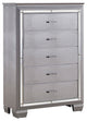 Wood Chest with 5 Drawers, Silver