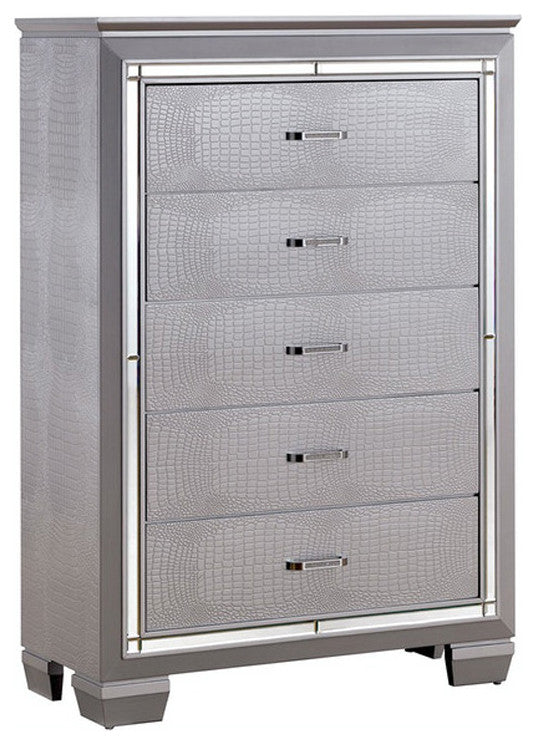 Wood Chest with 5 Drawers, Silver