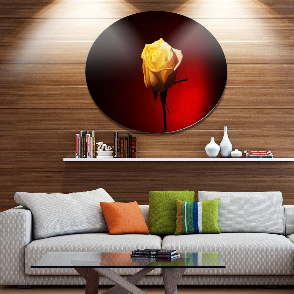 Beautiful Yellow Colored Rose, Modern Flower Round Wall Art, 11"