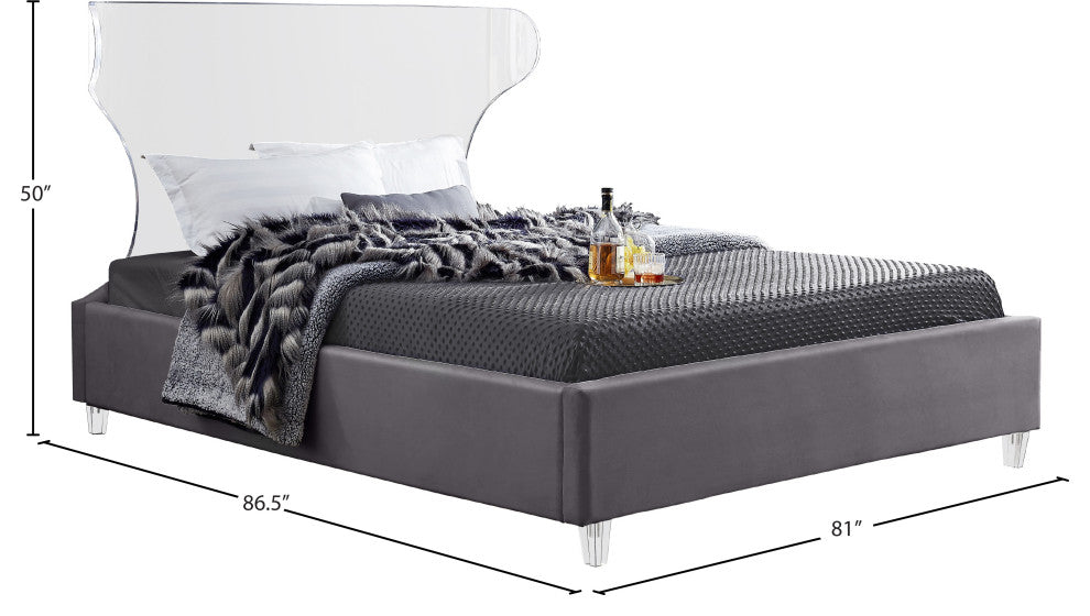 Ghost Velvet Upholstered Bed, Gray, King