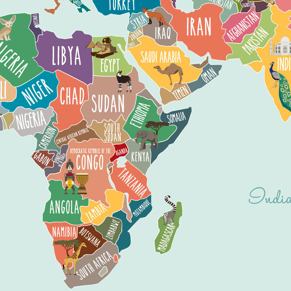 Countries of The World Map, Peel and Stick Vinyl Poster Sticker, Medium