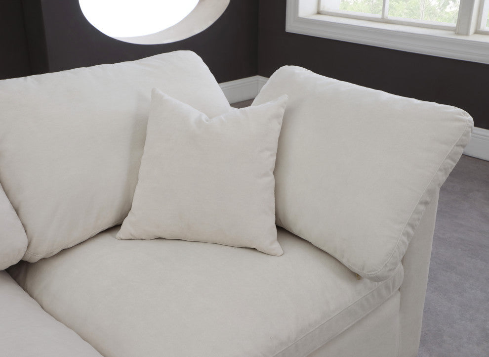 Plush Velvet / Down Standard Comfort 7-Piece U-Shaped Modular Sectional, Cream