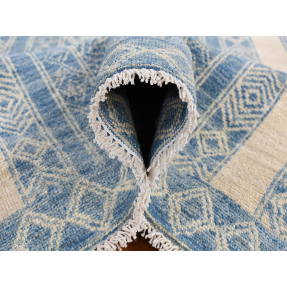 Medium Sapphire Blue, Pure Wool, Fine Peshawar Hand Knotted Rug, 7'10"x9'8"