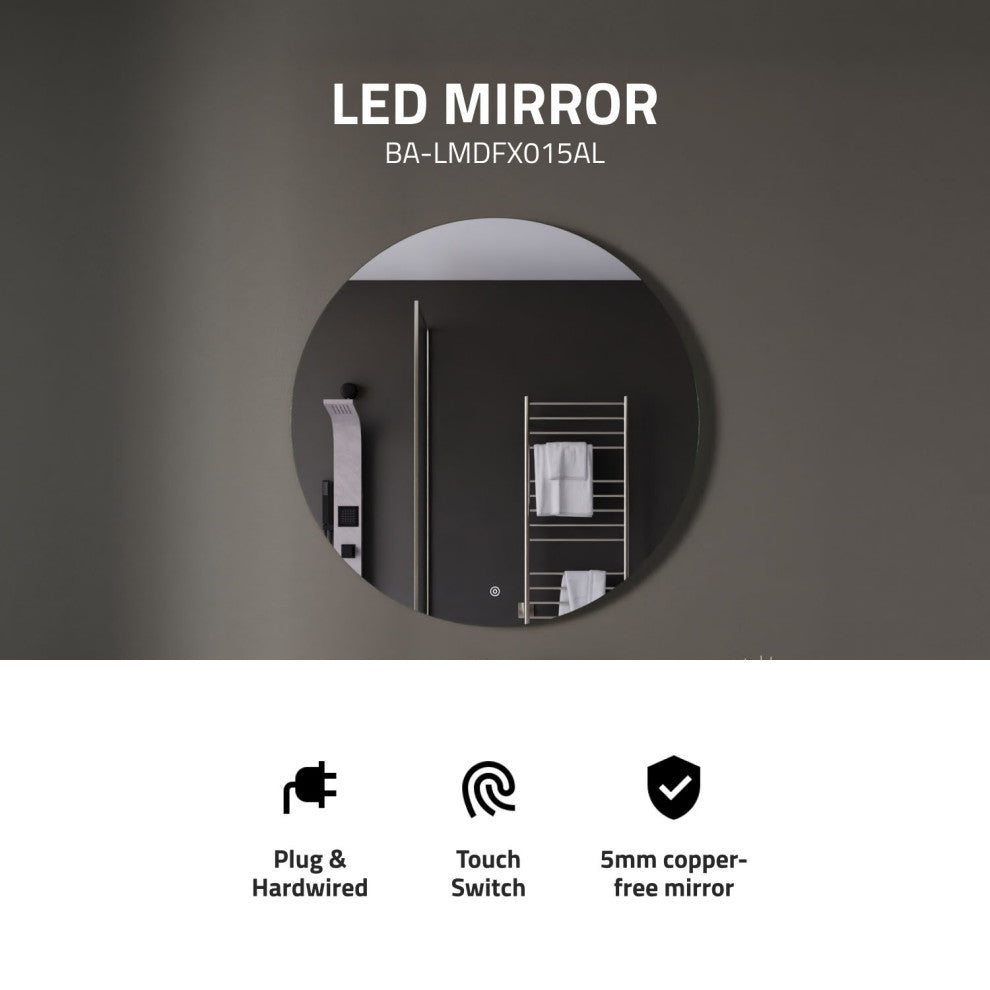 ANZZI 32" Diam. LED Back Lighting Bathroom Mirror With Defogger
