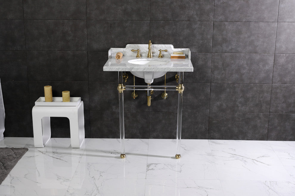 Kingston Brass LMS30MA7 30" Carrara Marble Console Sink, Acrylic Legs