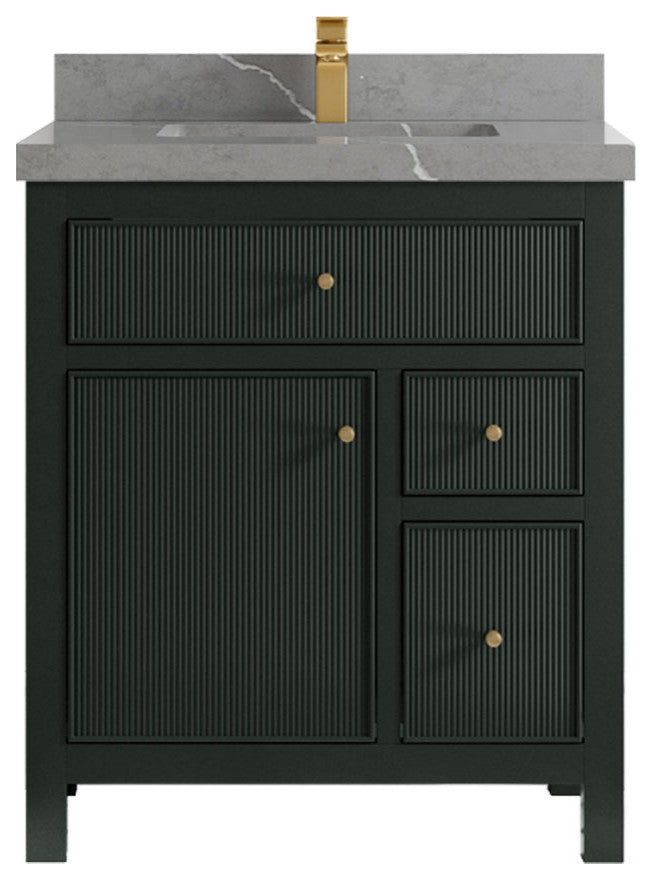 Sonoma 30 Single Sink Reeded Bath Vanity in Dark Forest Green 2" Piatra Gray