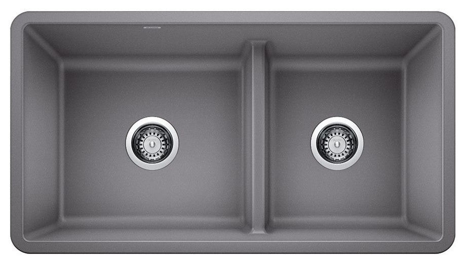 Blanco 442521 Precis 33"x18" Granite Double Offset Bowl Kitchen Sink, Cinder