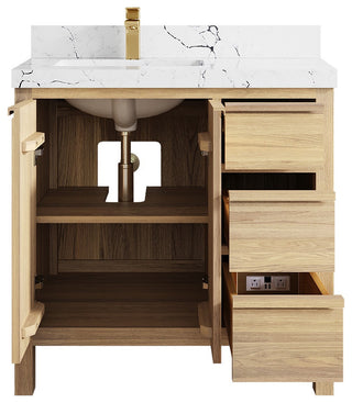 Elizabeth Oak 36" Left Offset Sink Vanity, White 2" Viola Night