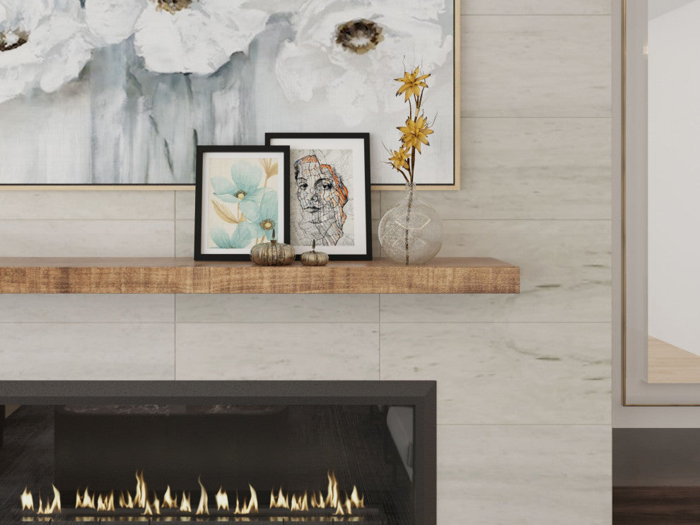 Solid Timber Floating Mantel Shelf, Aged Oak, 36"