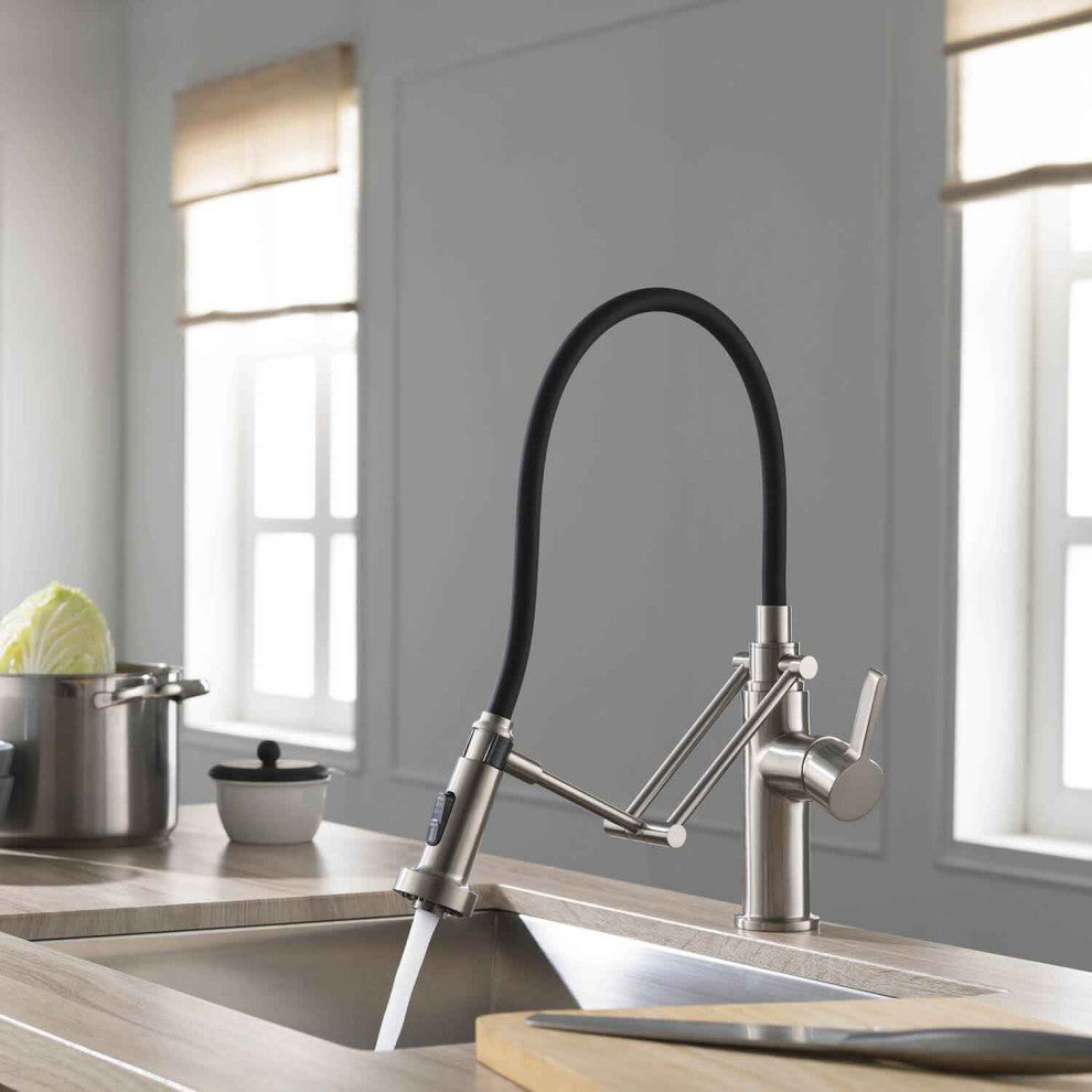 Engel Single Handle Pull Down Kitchen Faucet, Brushed Nickel