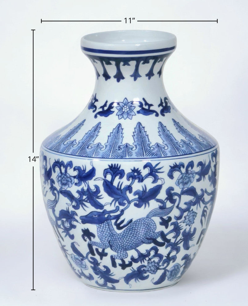 14" Porcelain Vase With Floral Design