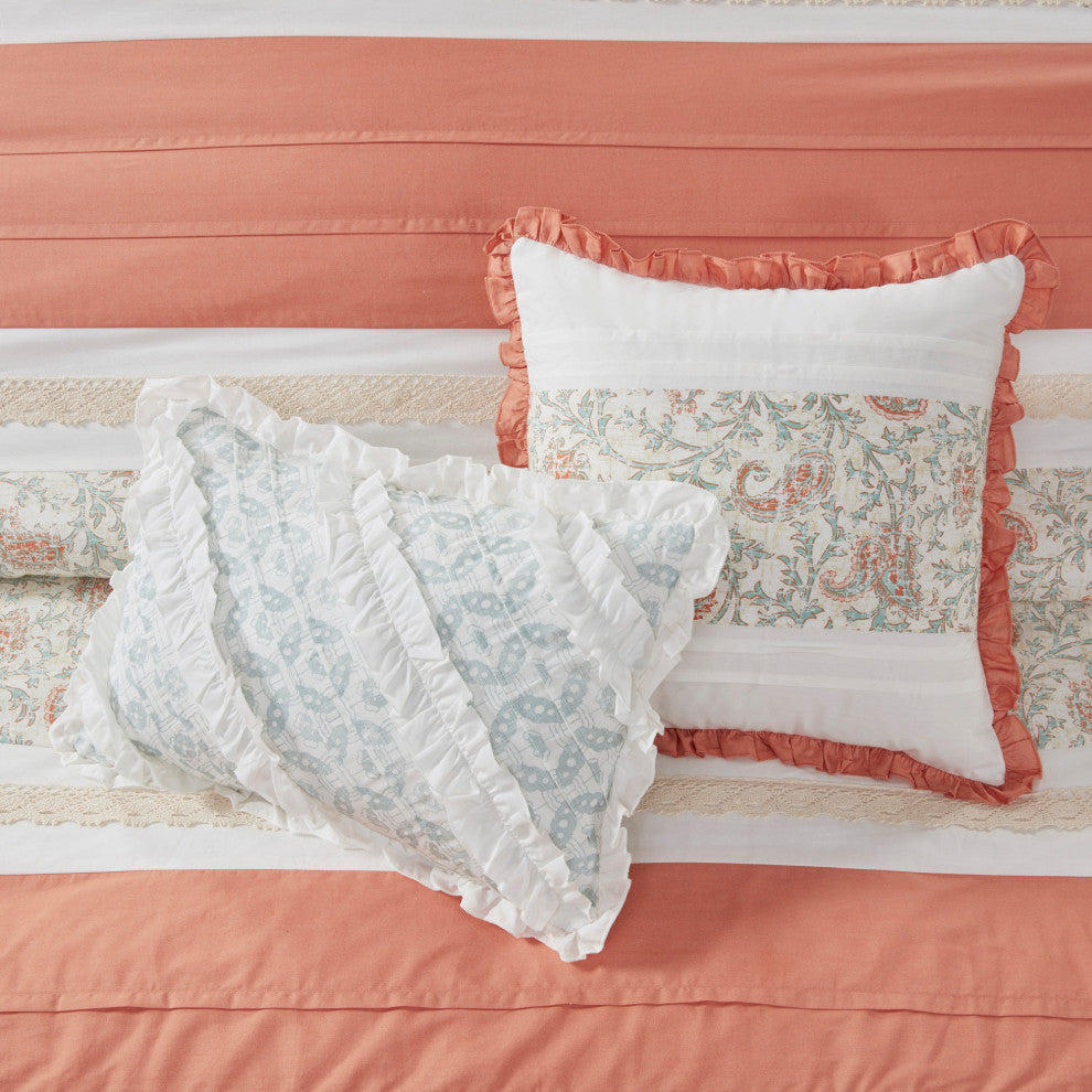 Madison Park Percale Printed Pintuck Flange 9-Piece Comforter Set, California Ki