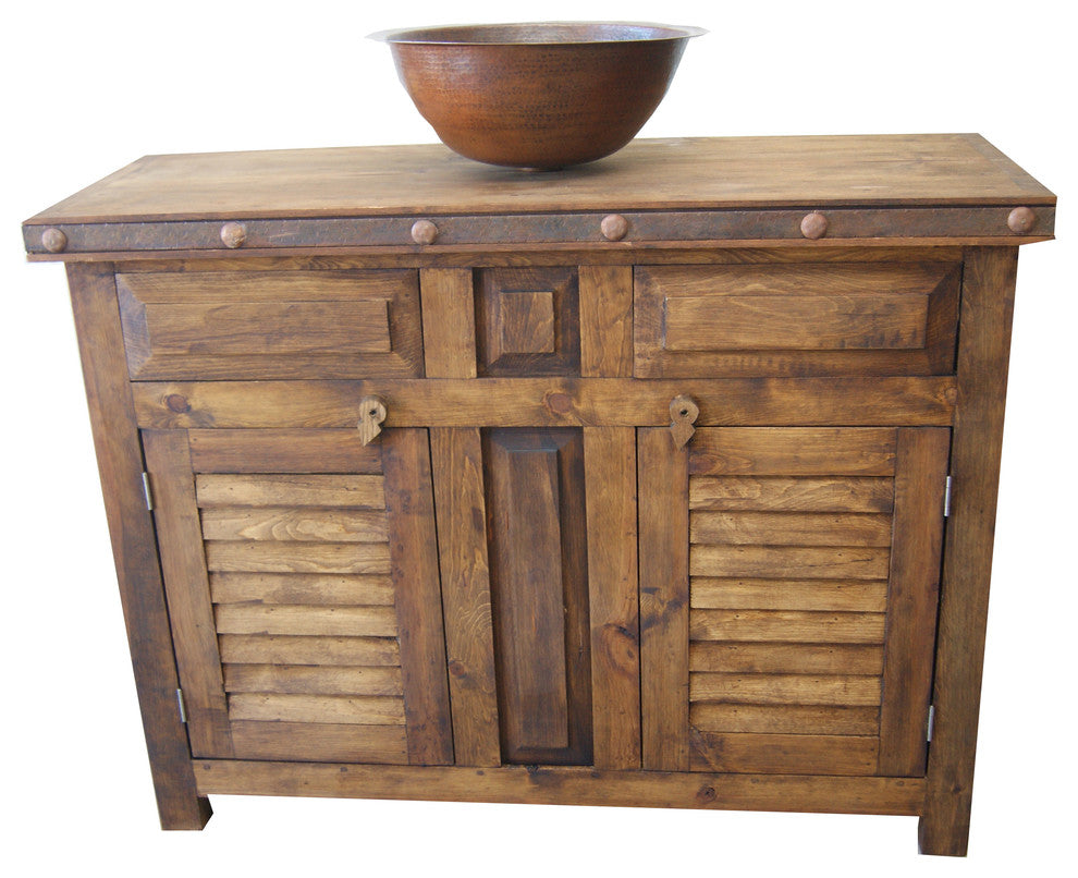 Rustic Shutter Doors Bathroom Vanity, 48"x22"x36", Fake Drawers