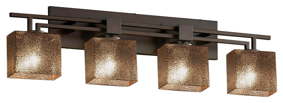 Fusion Aero 4-Light Bath Bar, Rectangle, Dark Bronze, Mercury Glass Shade