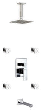 Brass Shower Set, 8" Ceiling Mount Square Rain Shower, Tub Filler, 4 Body Jets