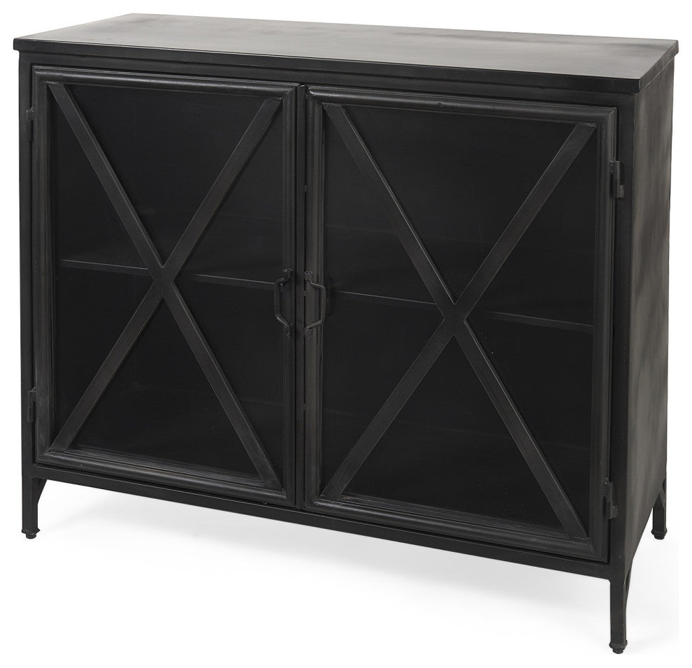 Rustic Black Metal Cabinet With Glass Doors