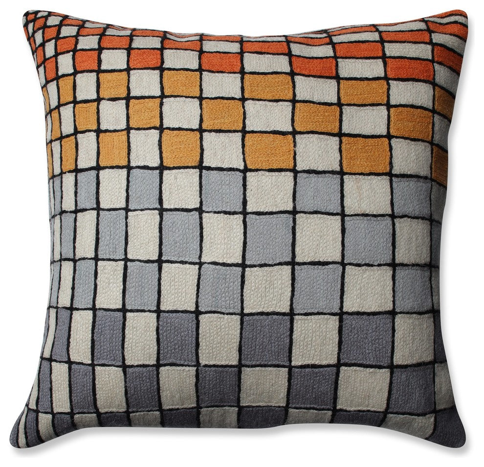 Pillow Perfect Checker Board Throw Pillow, Gray Orange Cream, 16.5"