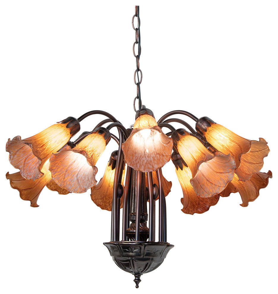 24" Wide Amber Tiffany Pond Lily 12 Light Chandelier