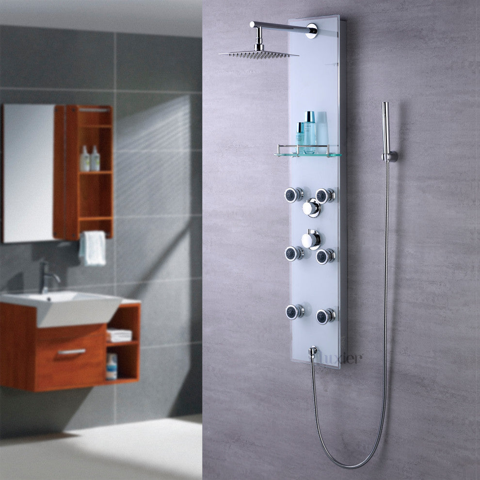 Luxier 51" 6-Jet Shower Panel With Rainfall Shower Head Hand Shower, White