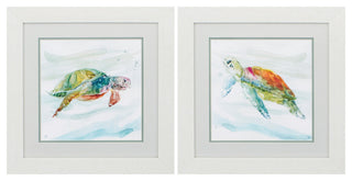 19" X 19" White Frame Turtle Tropics (Set Of 2)