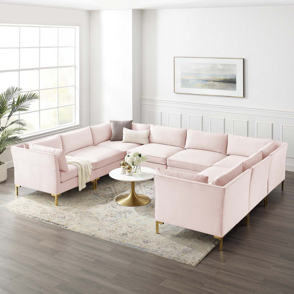 Sectional Sofa Set, Velvet, Pink, Modern, Living Lounge Hotel Lobby Hospitality