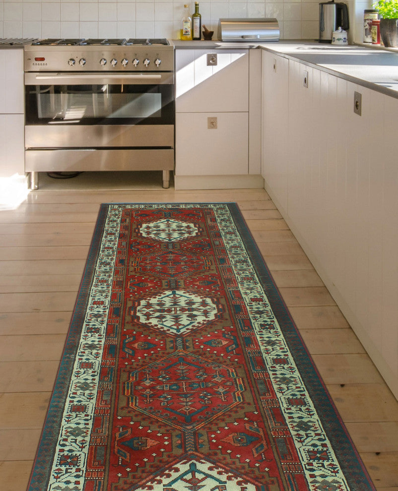 Fine Vintage Distressed Nawfal Rust/Ivory Runner, 3'3x10'8