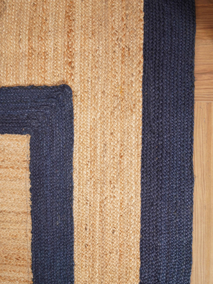 Hand Woven Jute Area Rug Contemporary Beige Blue, [Rectangle] 3'x5'