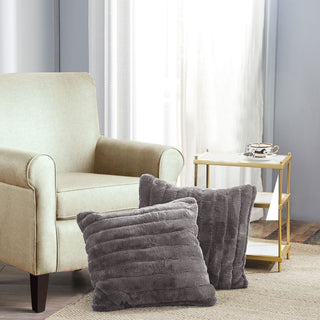 Super Mink Throw Pillow Covers Set of 2, Silver Grey, 26''x26''