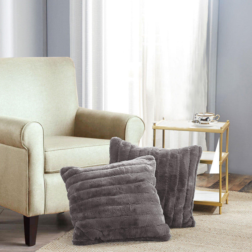 Super Mink Throw Pillow Covers Set of 2, Silver Grey, 26''x26''