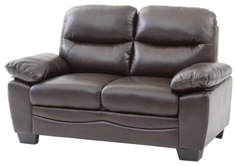 Bromela Faux Leather Love Seat, Dark Brown