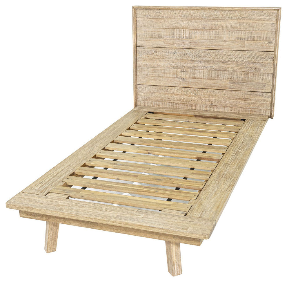 Gia Acacia Wood Panel Bed, Light Brown, Single