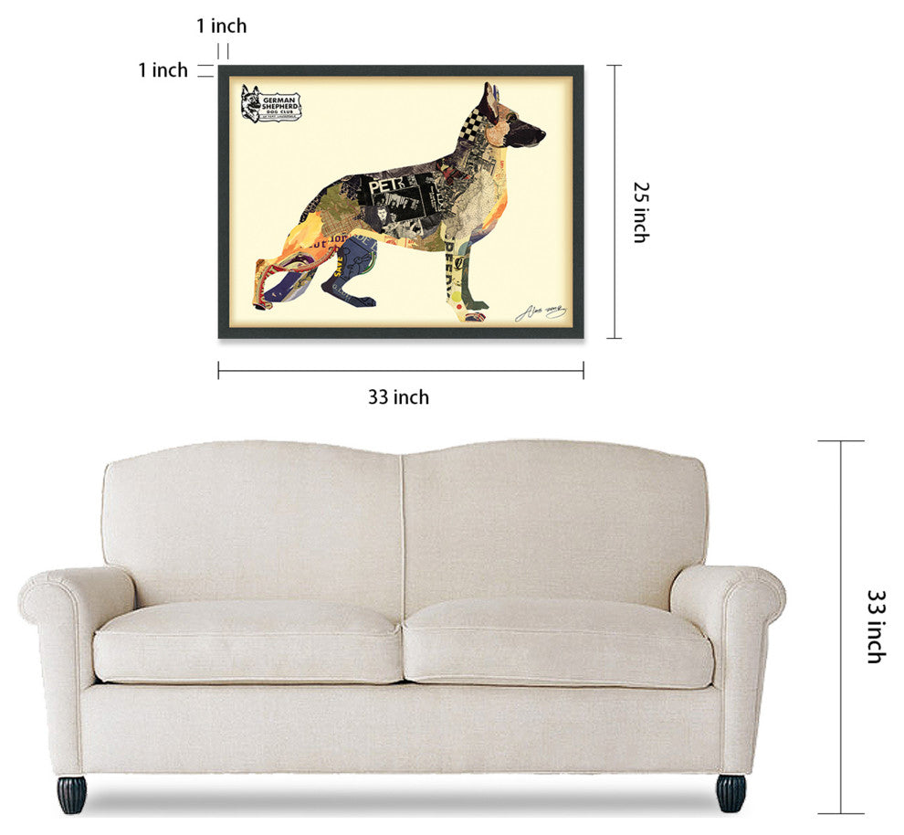 German Shepherd Dog Dimensional Handmade Collage Wall Art Framed Under Glass