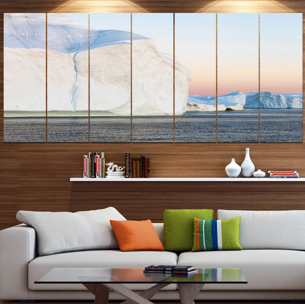 Greenland Ices of Polar Regions, Seashore Canvas Wall Art, 83"x32", 7 Panels