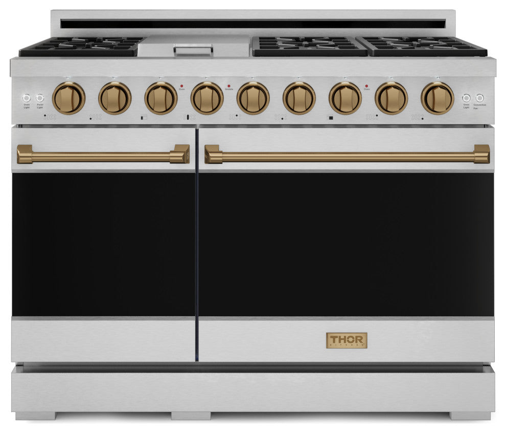 48" Professional Gas Range, Double Oven, Stainless Steel/Bronze