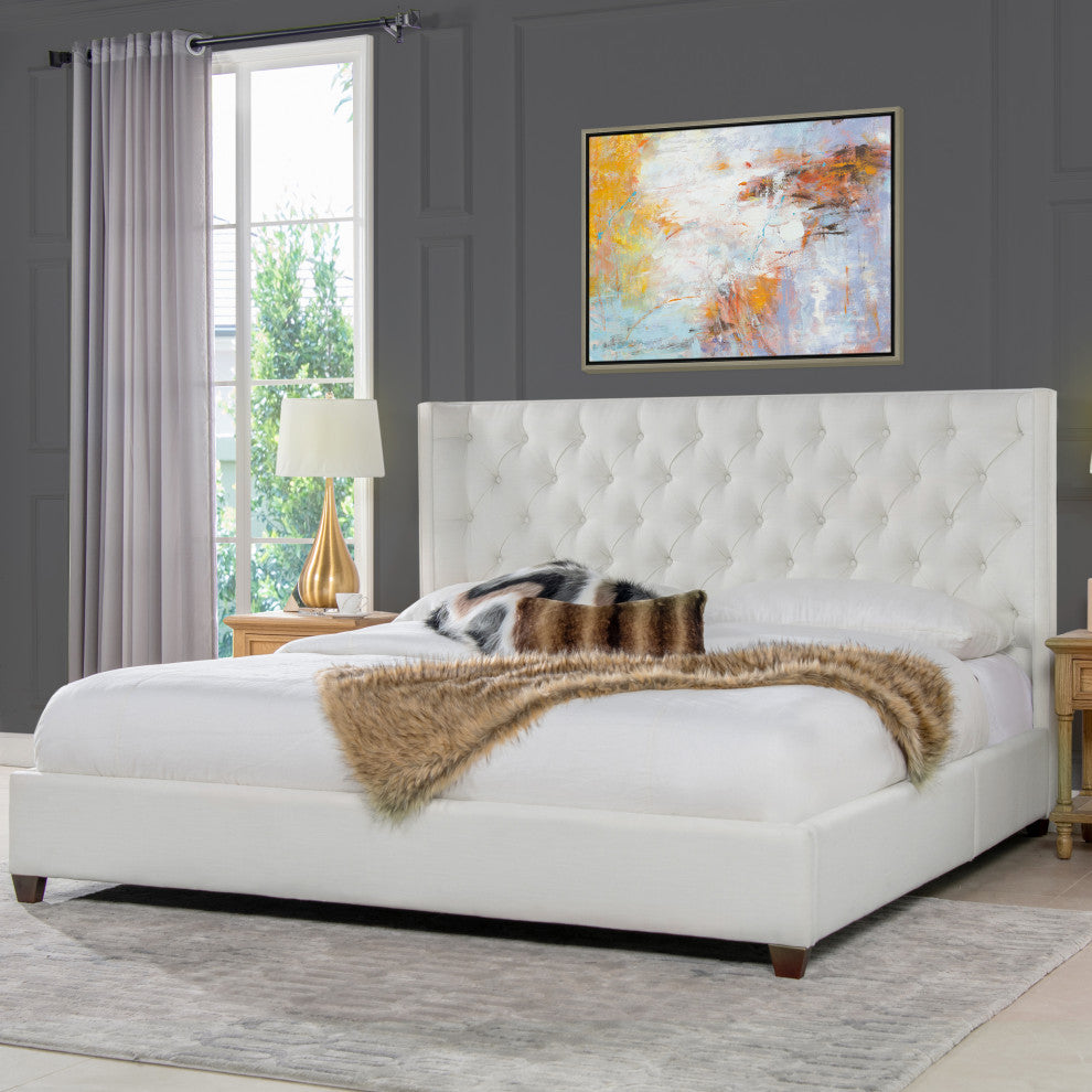 Manhattan Shelter King Platform Bed Frame, Antique White Polyester