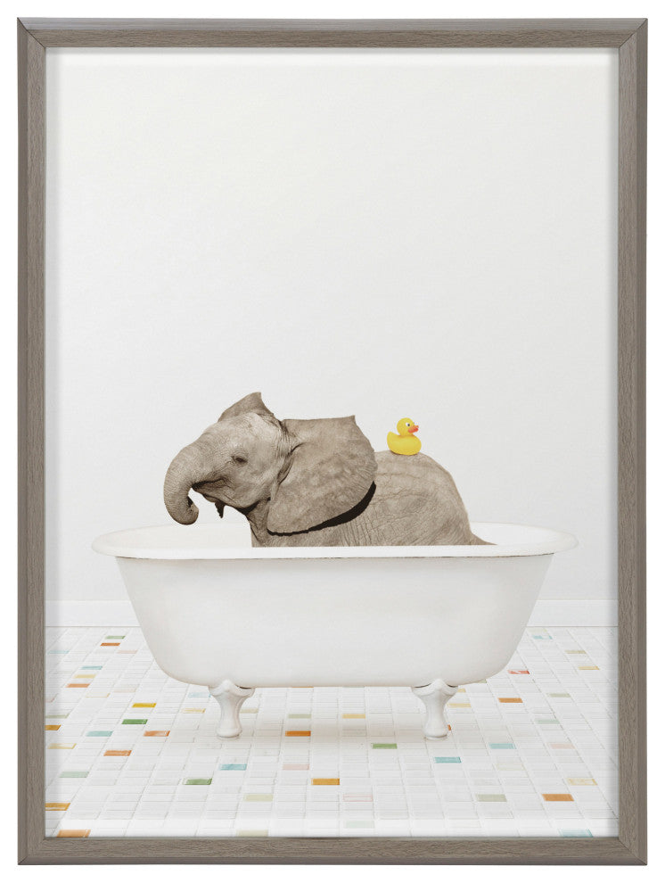 Blake Elephant Bath Printed Glass by Amy Peterson Art Studio, Gray 18x24