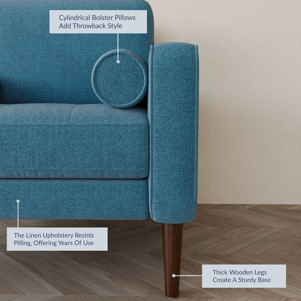 Erik Accent Chair Tufted Linen with Bolster Pillows, Mallard Teal