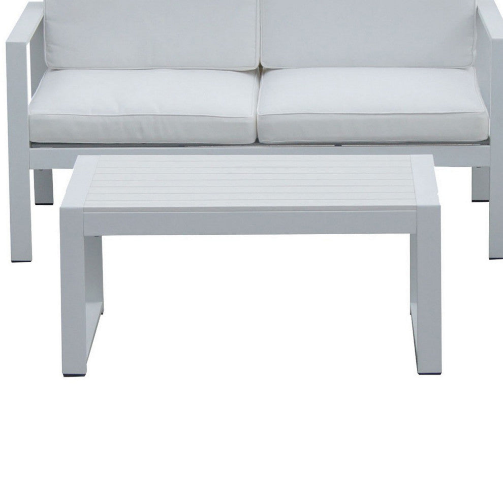 Benzara BM287851 Piece Outdoor Sofa, Chairs, /Table Set, Crisp White Aluminum