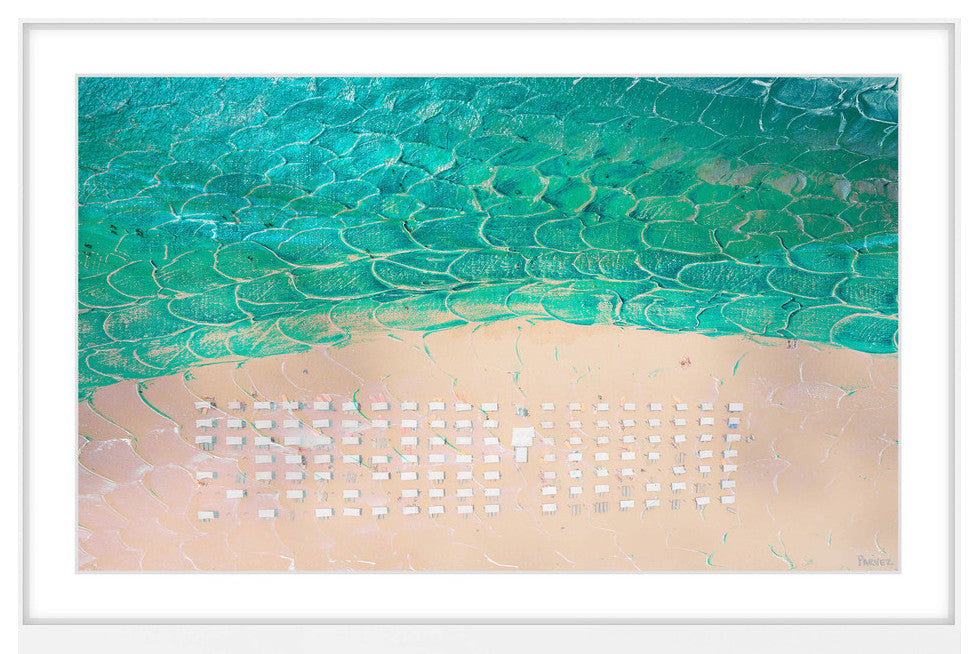 "White Umbrella Beach" Framed Painting Print, 36"x24"