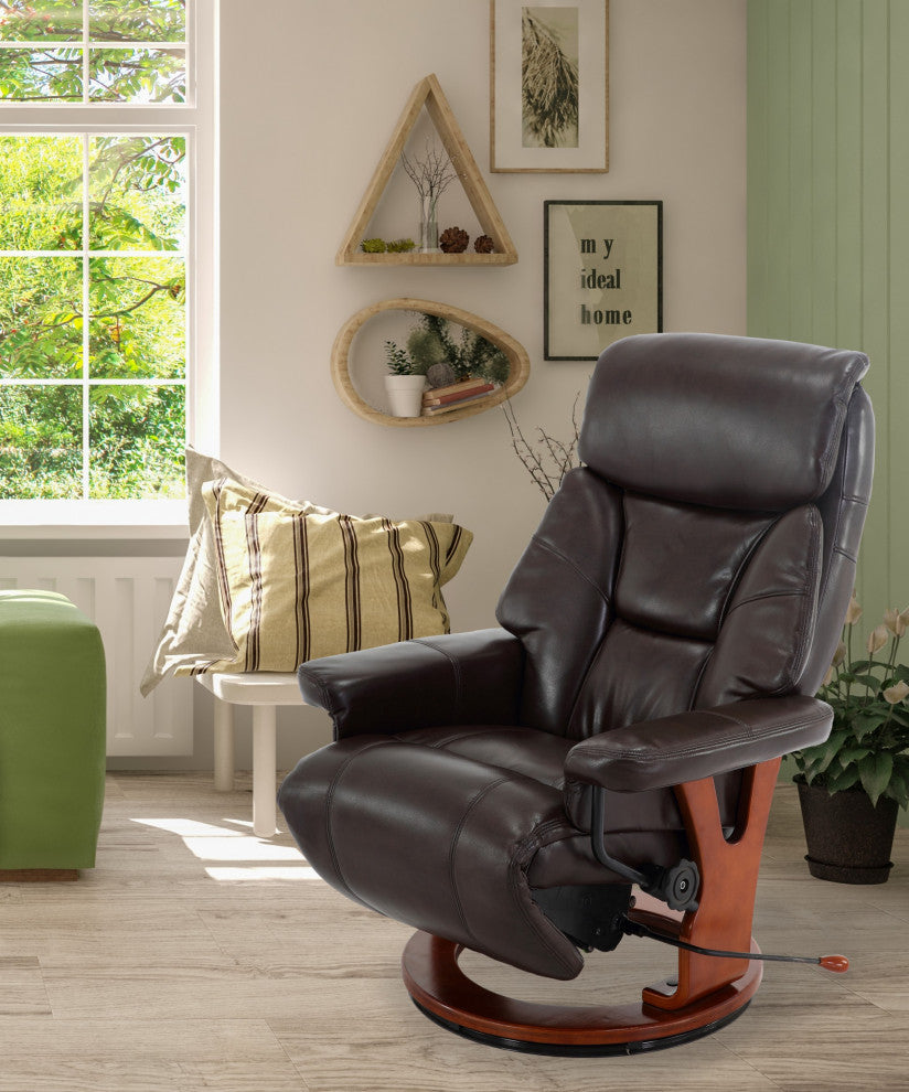 HomeRoots Deep Brown Faux Leather Swivel Adjustable Recliner Chair