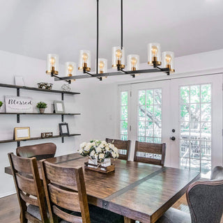 Rustic Farmhouse Matte Black 8-Light Kitchen Island Chandelier