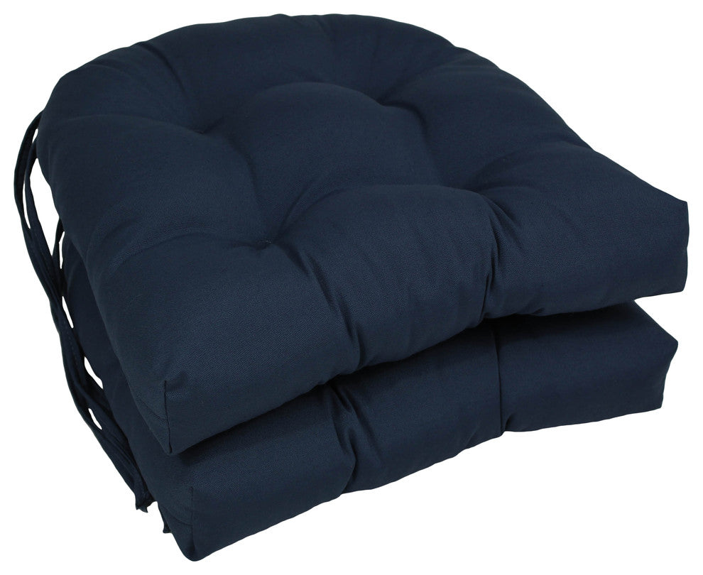 16" Solid Twill U-Shaped Tufted Chair Cushions, Set of 2, Navy