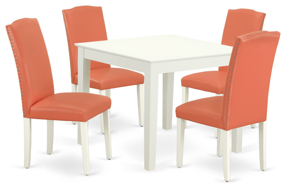 5-Piece Square 36" Table and 4-Parson Chair Color Pink Flamingo