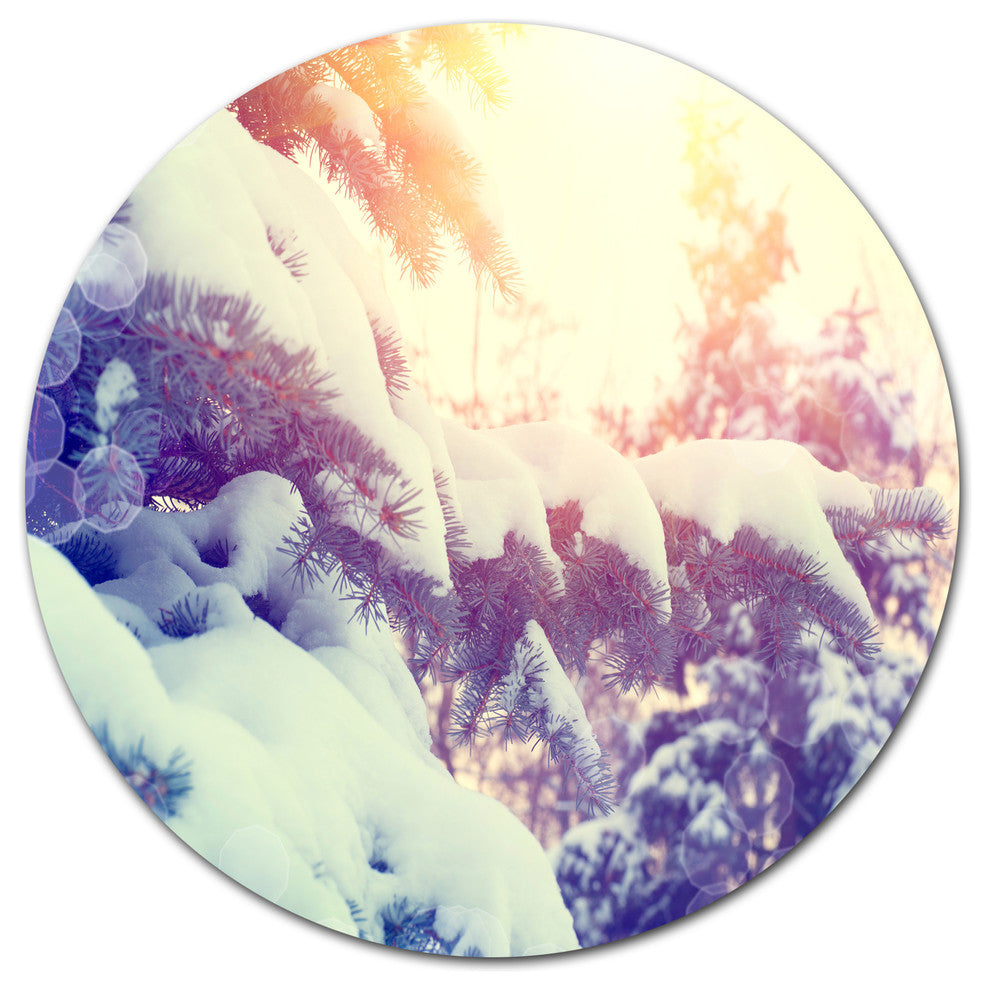 Winter Pine Trees In Mountains, Landscape Wall Round Wall Art, 23"