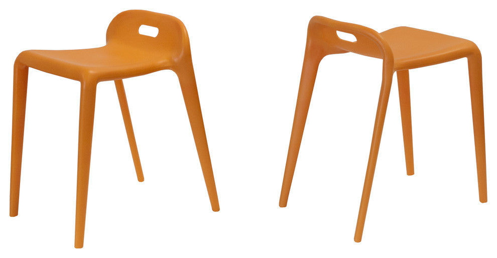 Mod Made Modern Stacking Plastic Stool Chair, Set of 2, Orange