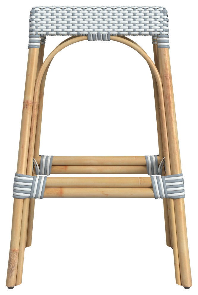 Tobias 30" Rectangular Rattan Barstool, Light Blue