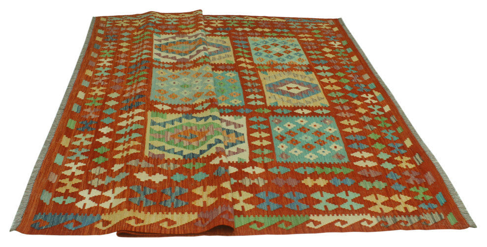Sangat Kilim Danagul Rust/Green Rug, 8'0x9'6