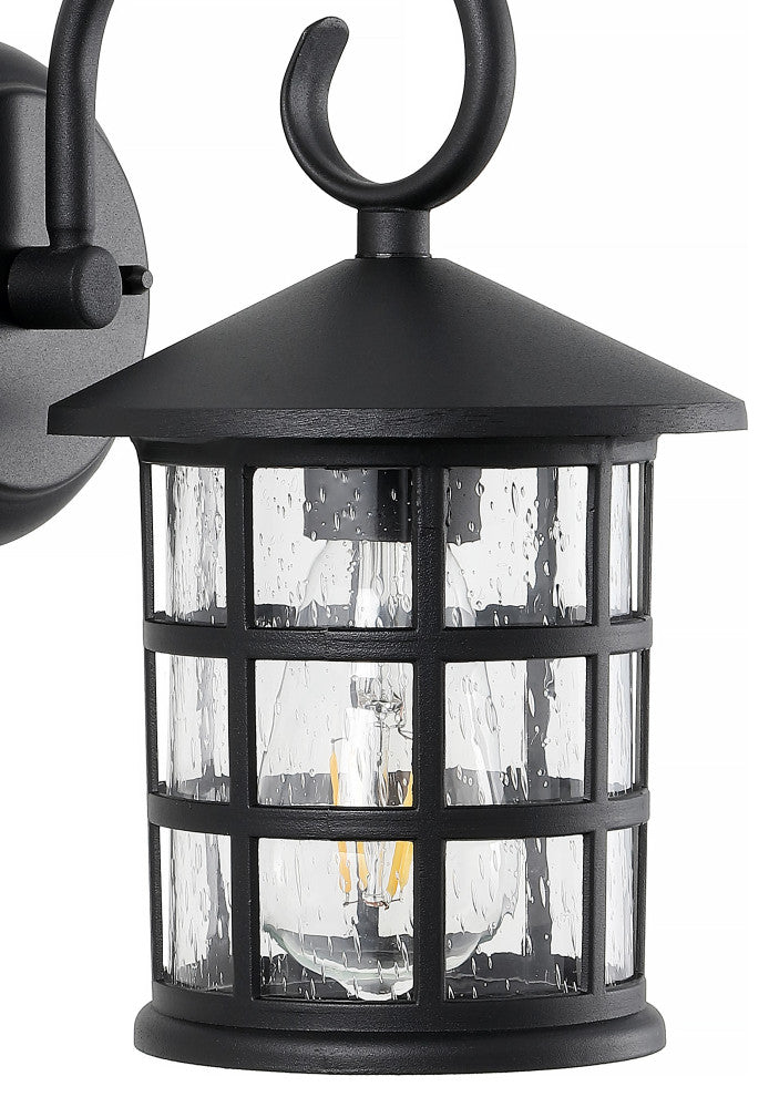 Cadiz 6" 1-Light Iron/Seeded Glass Rustic Outdoor Lantern, Black, Set of 2