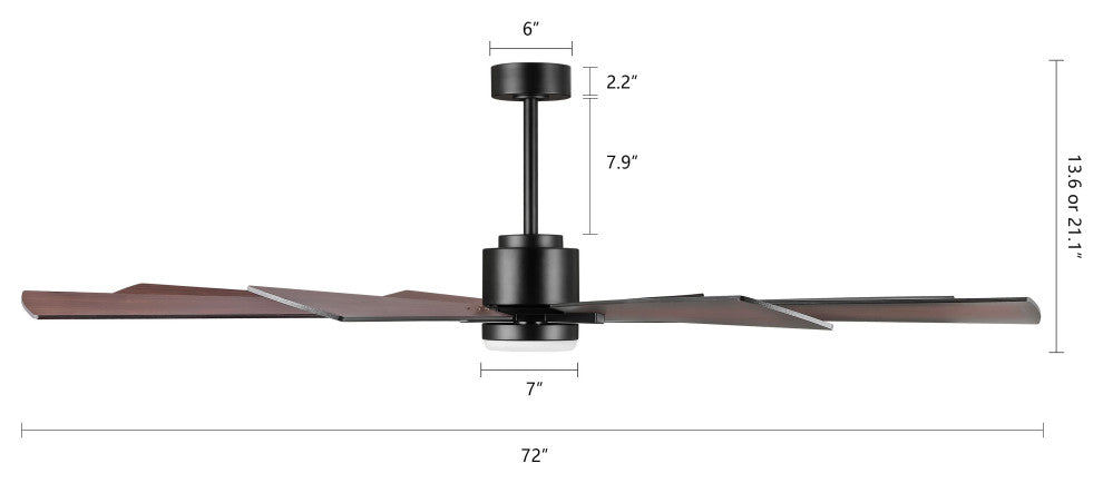 72" Reversible 8-Blade LED Ceiling Fan With Remote and Light, Black/Walnut