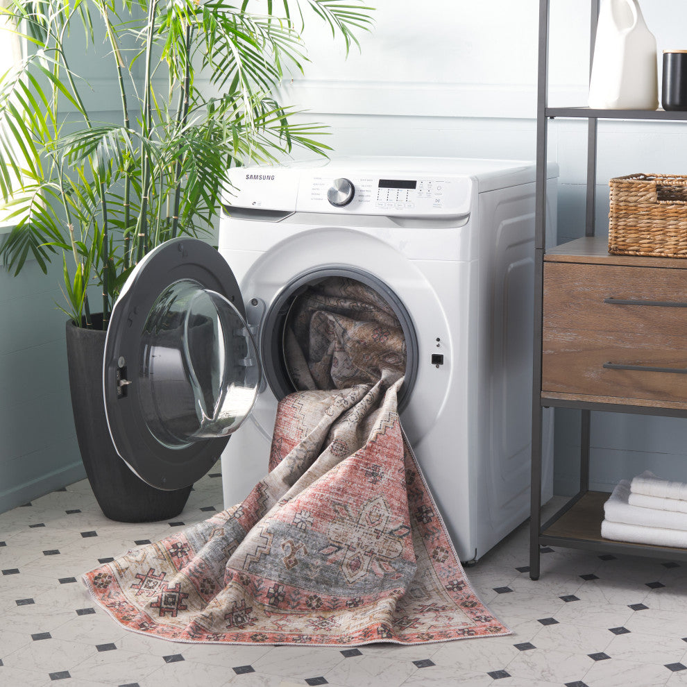 Safavieh Arizona Machine-Washable Collection ARZ229 Rug, Olive/Red, 2'6"x8'